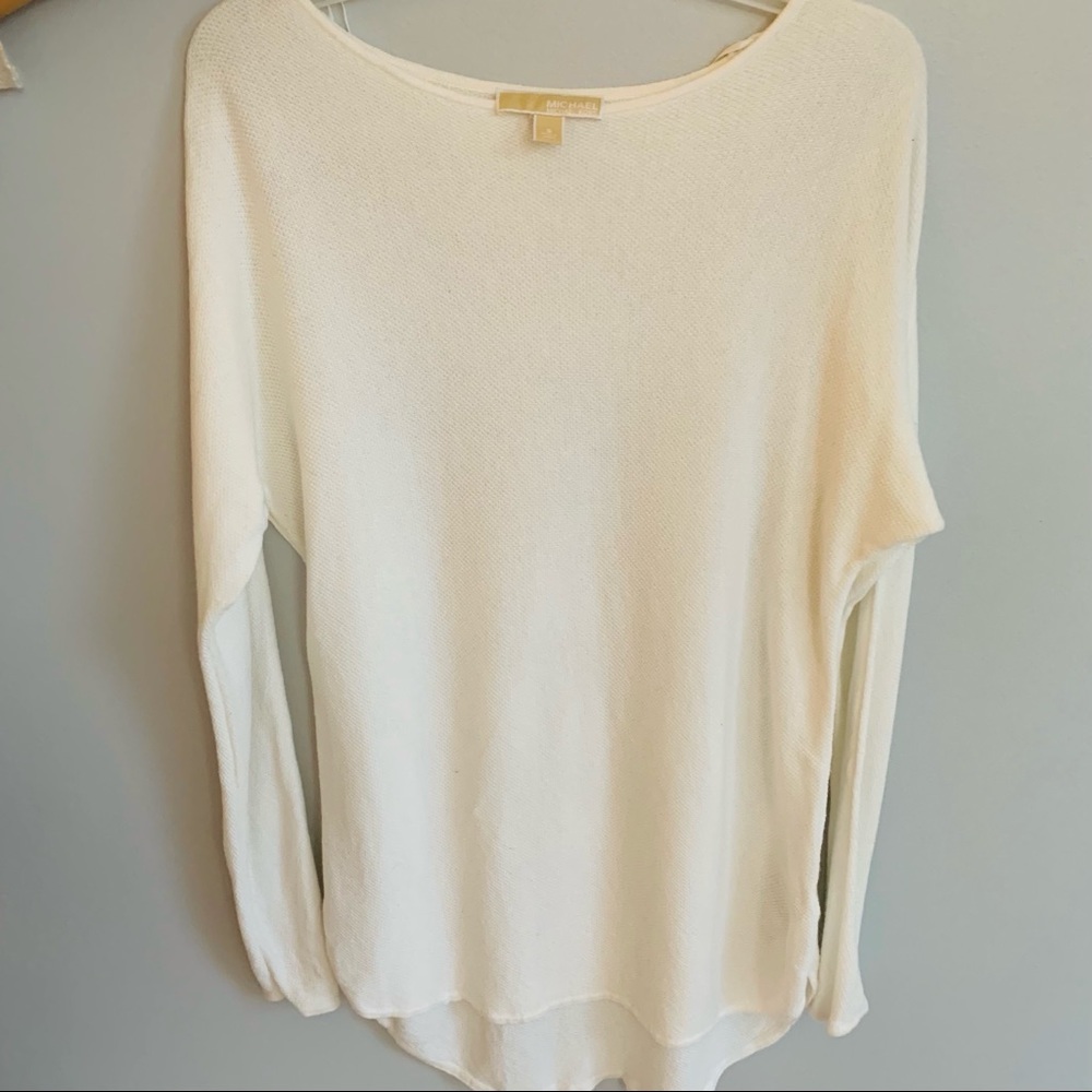 MICHAEL KORS WHITE LONG SLEEVED COTTON KNIT TOP